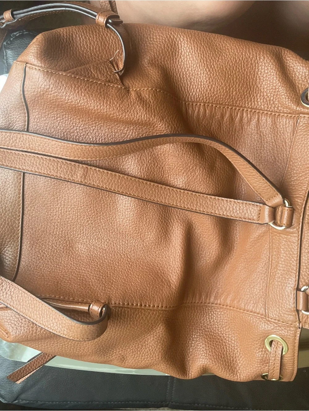 Michael Kors Brown Pebbled Leather Drawstring Backpack with Signature Wallet